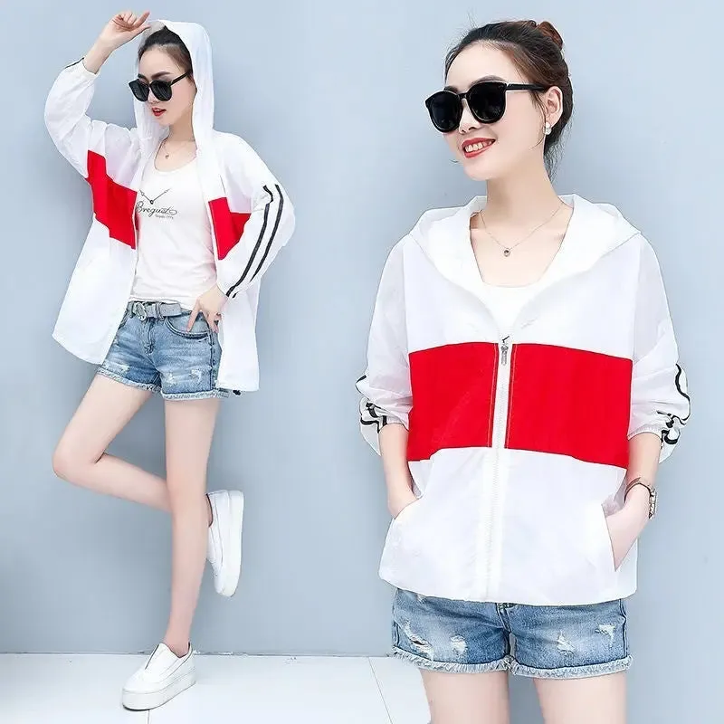 Autumn Mid-length Colour Matching Loose hoodie