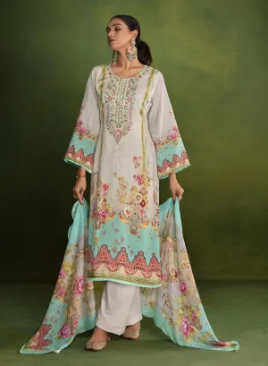 Belliza Grey Cotton Pakistani Print Unstitched Women Suit Material