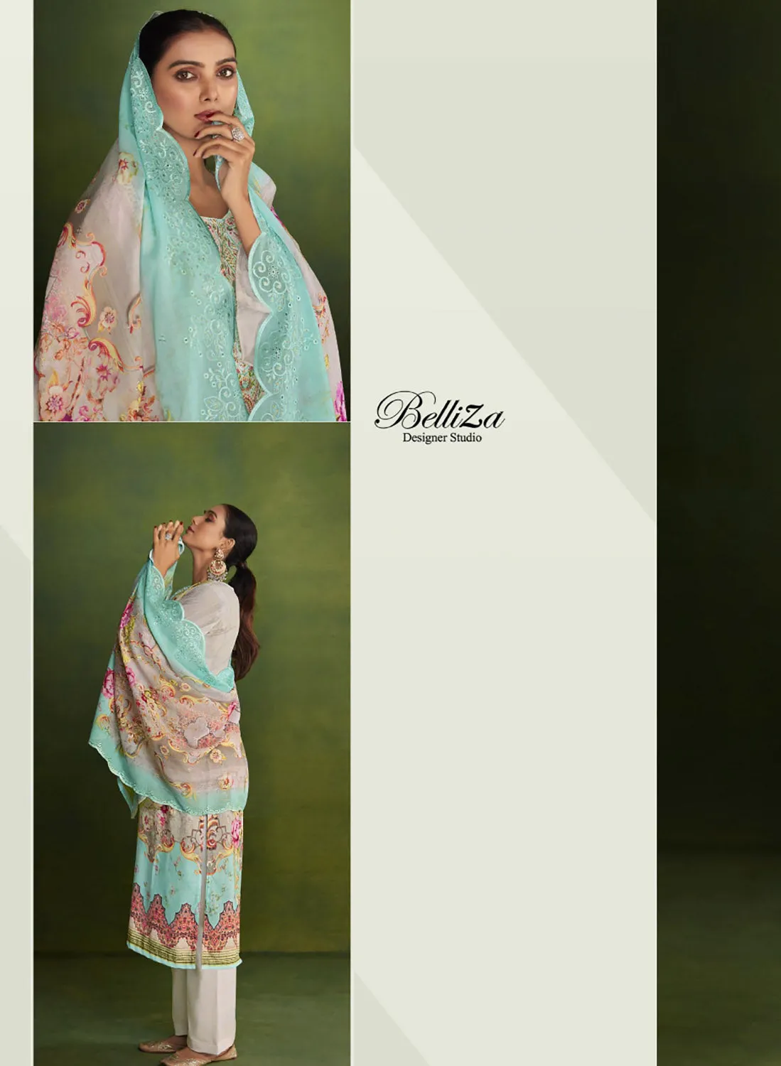 Belliza Grey Cotton Pakistani Print Unstitched Women Suit Material