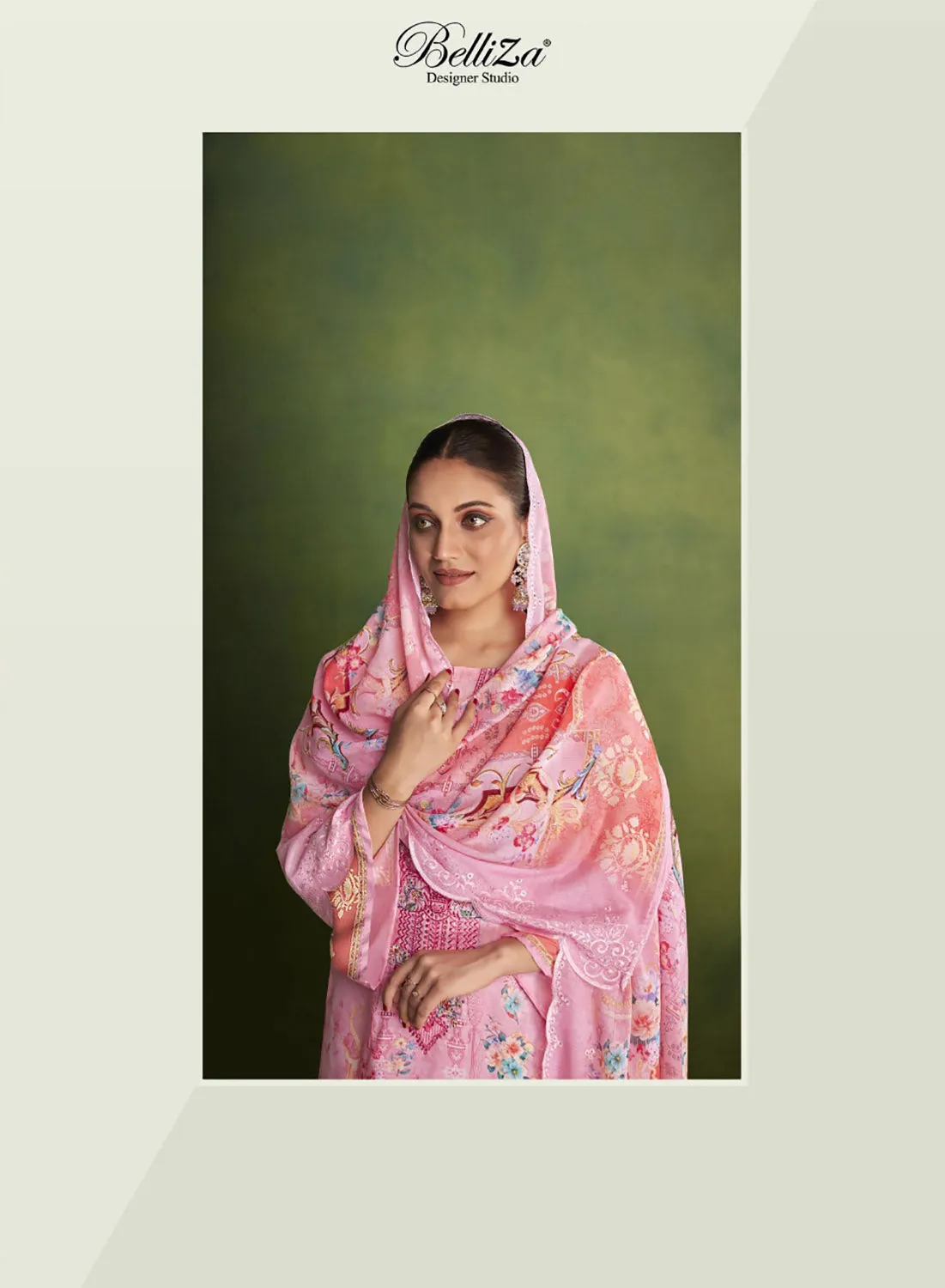 Belliza Pink Cotton Pakistani Print Unstitched Women Suit Material