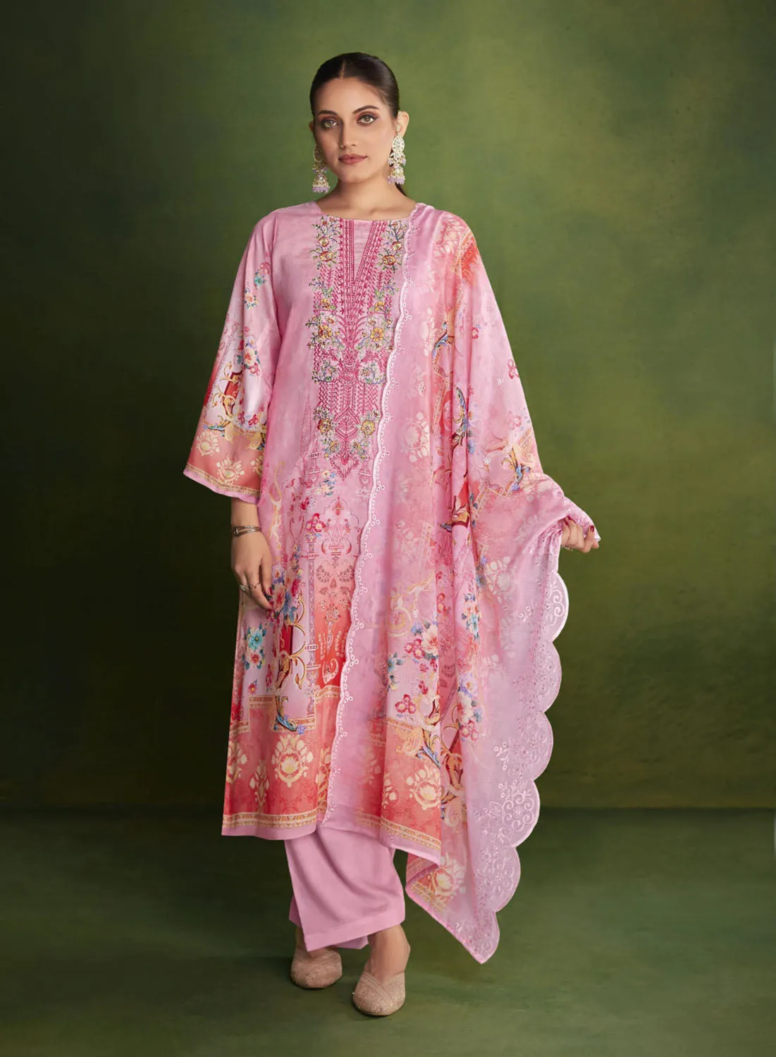 Belliza Pink Cotton Pakistani Print Unstitched Women Suit Material