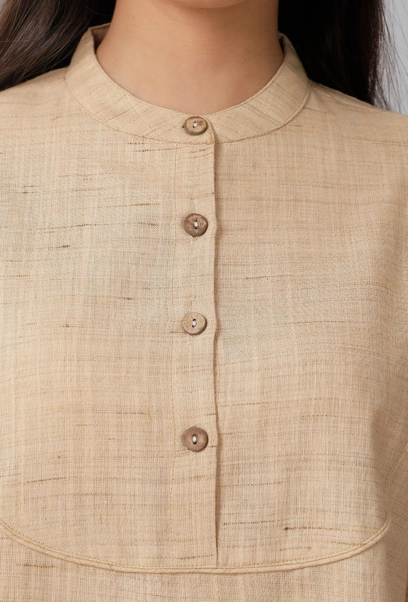 Brown Cotton Khadi Short Kurta