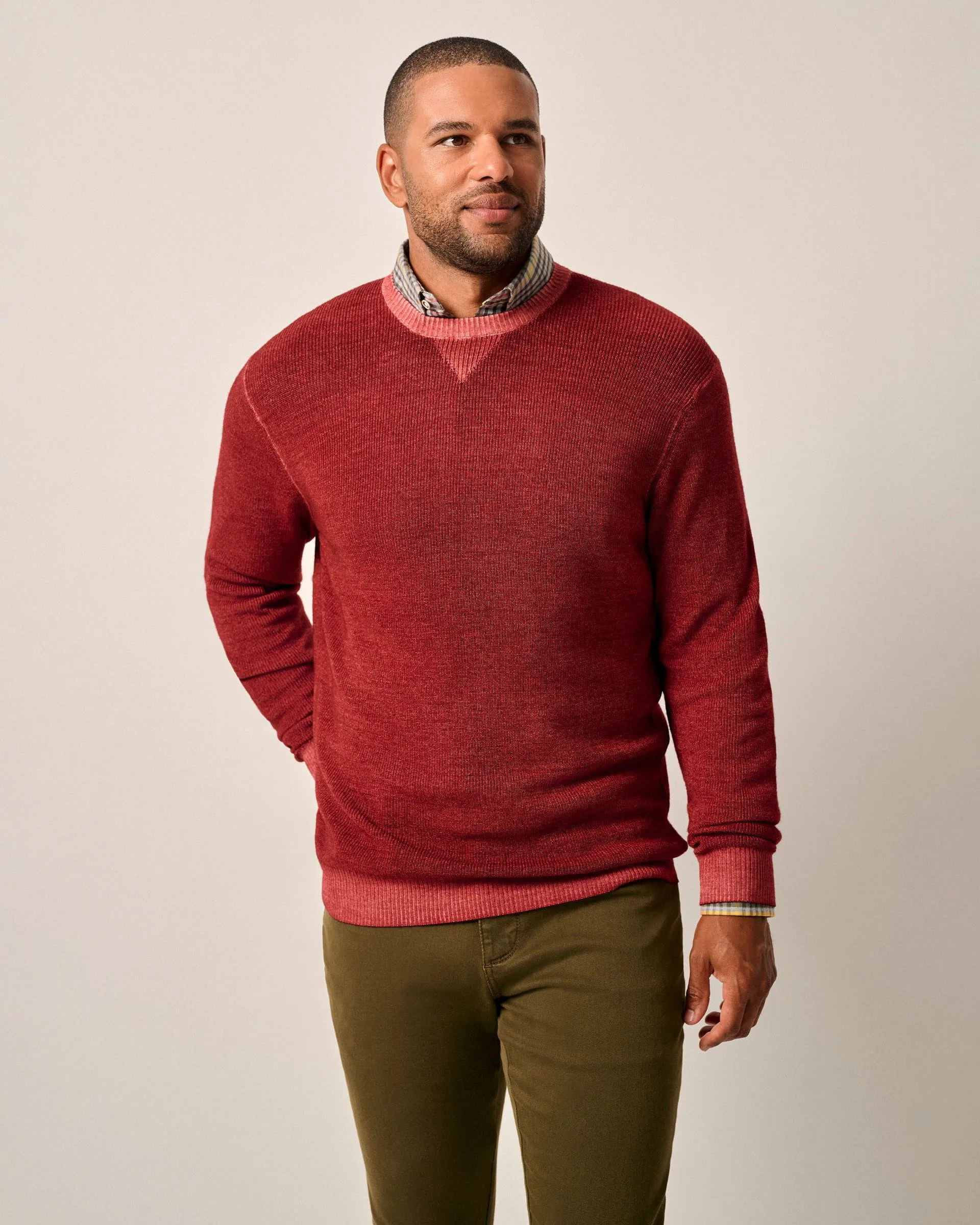 Burgess Garment-Dyed Crewneck Sweater in Merlot by Johnnie-O