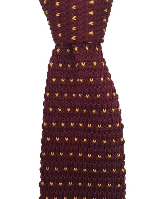 Burgundy and Mustard Yellow Men's Knit Tie