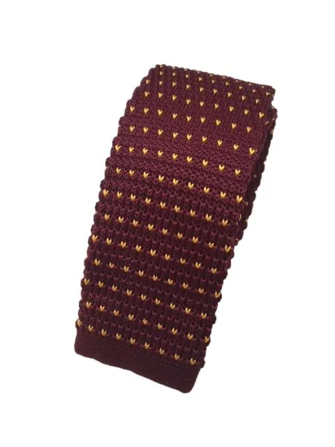 Burgundy and Mustard Yellow Men's Knit Tie