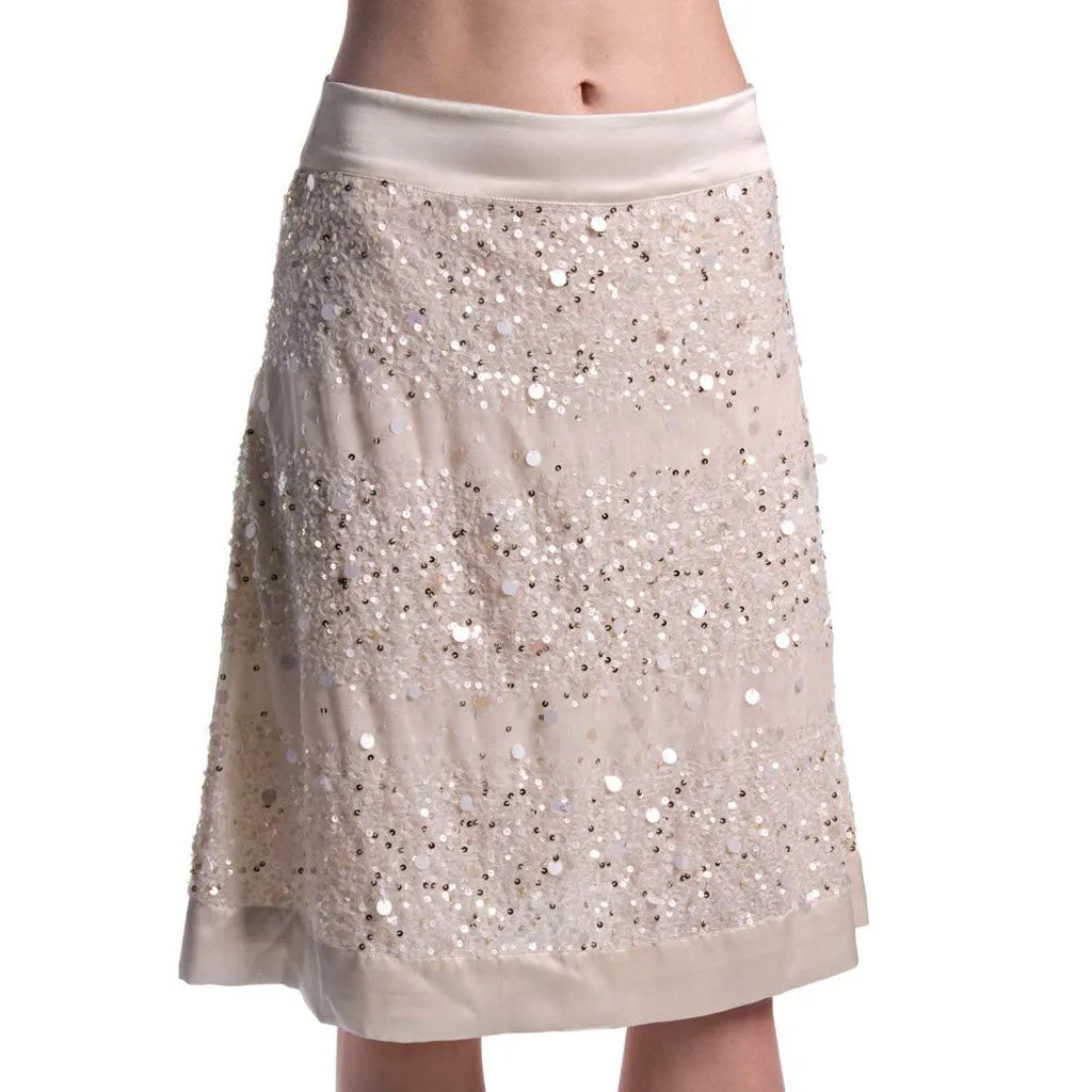 Chandni- Sequin Off White Silk Satin Skirt