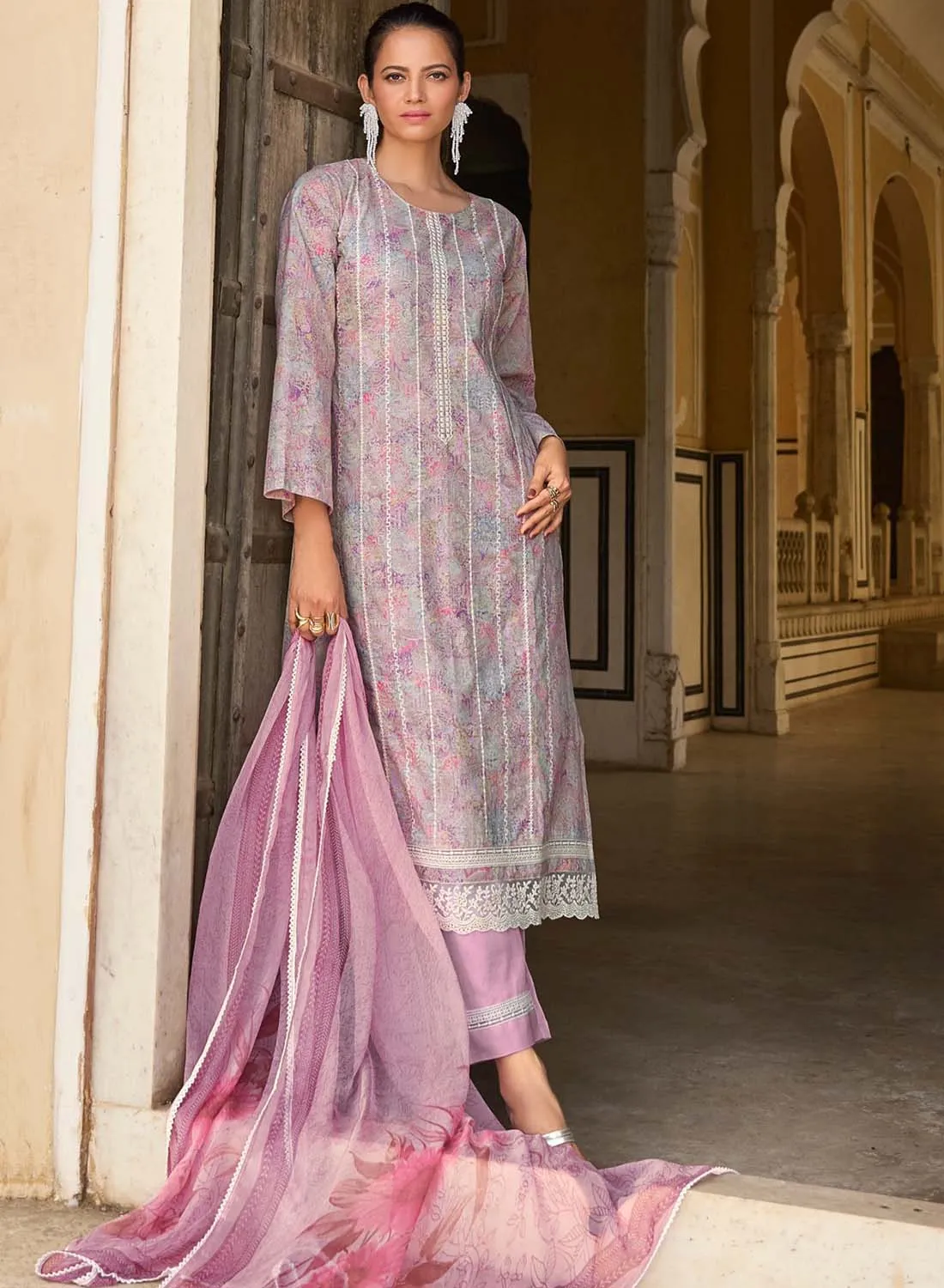 Designer Unstitched Pure Lawn Cotton Suit Material for Women