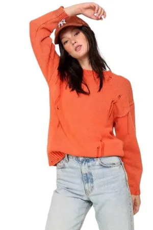 Distressed mineral wash cotton sweater