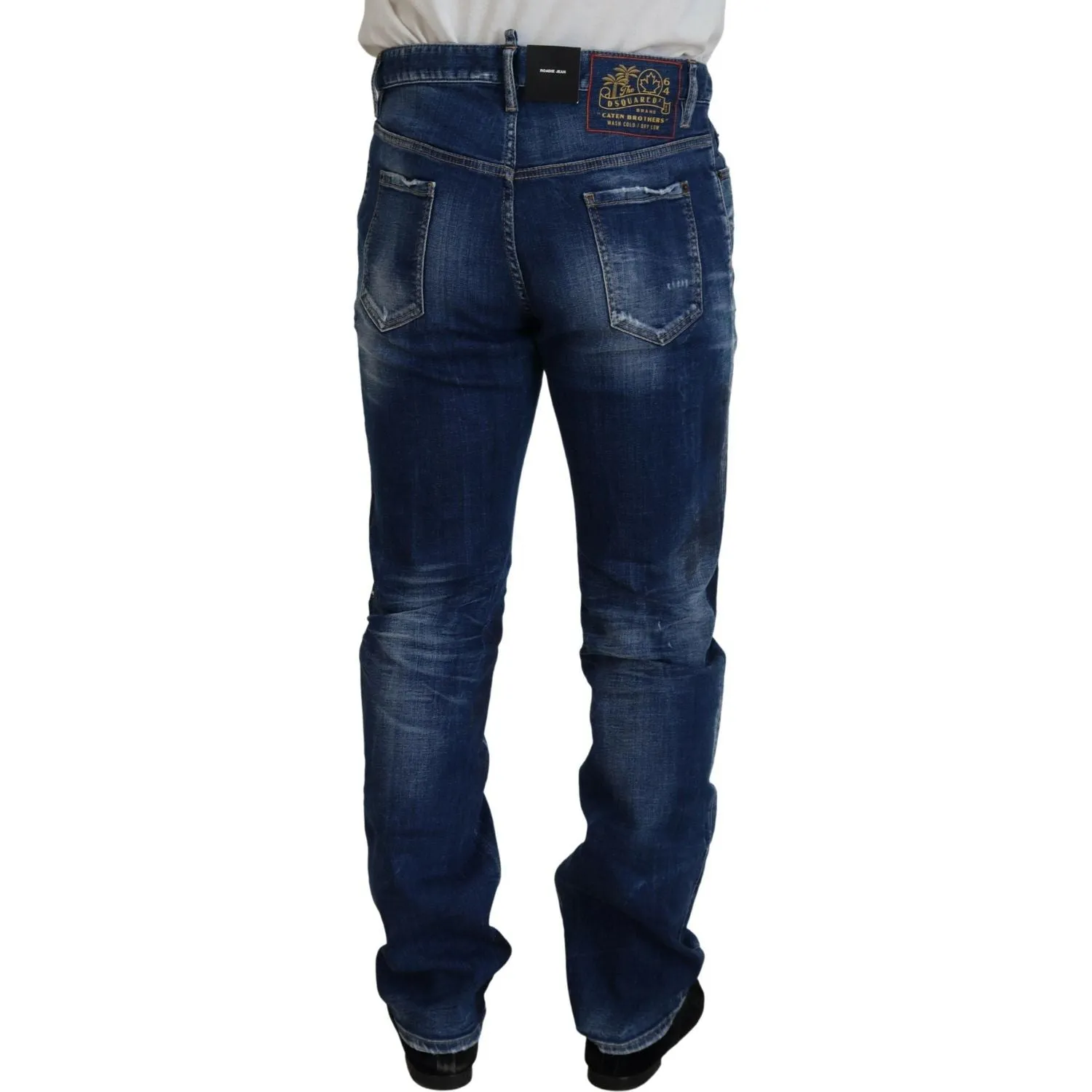 Dsquared² Blue Washed Patchwork Straight Fit Denim Jeans