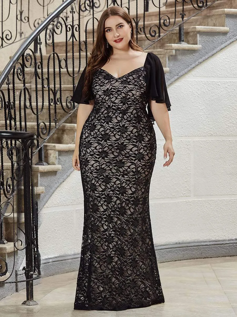 Elegant V-neck Full Lace Long Mermaid Evening Dress