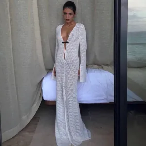 Exotic Long Fishtail V Neck Cover Up Dress