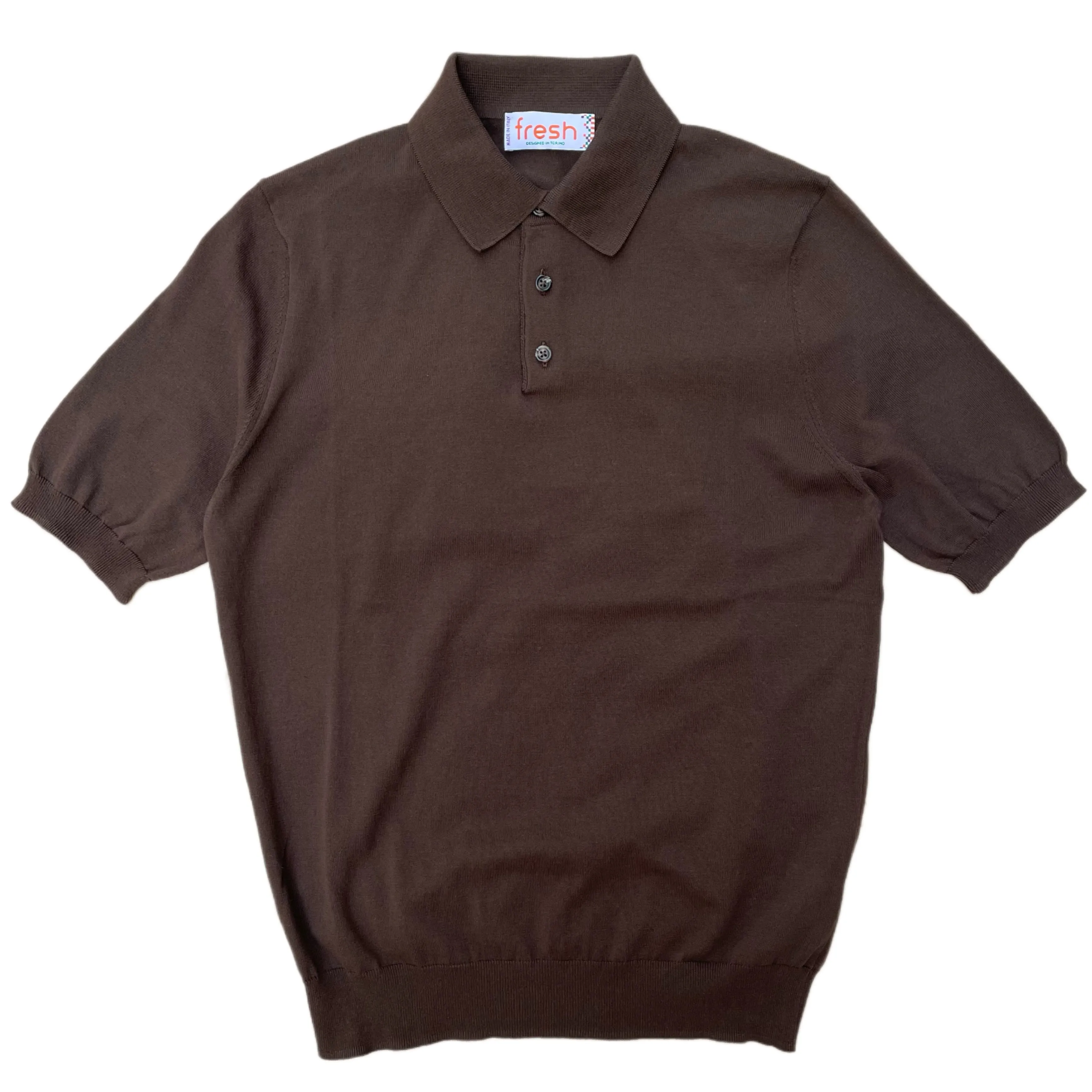 FRESH Extra Fine Crepe Cotton Knitted Polo in Brown