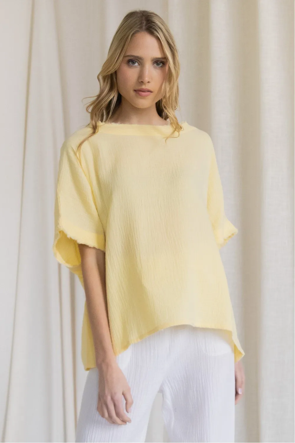 Gauze raw edge poncho top