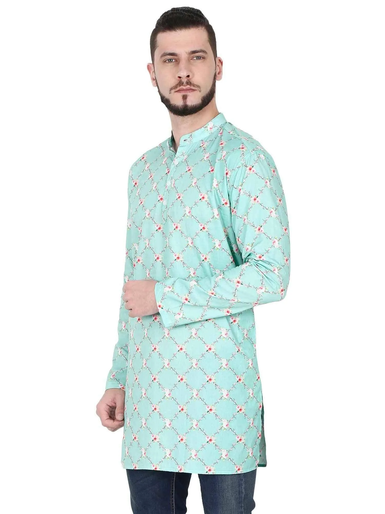 Guniaa Sky Blue Digital Printed Giza Cotton Long Kurta