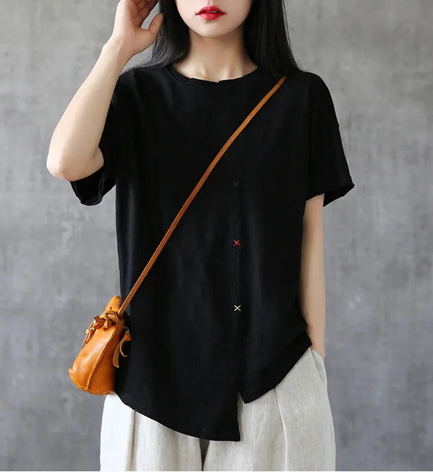 Irregular Hem Summer Women Casual Blouse Cotton Linen Shirts  Women Tops DZA2005245