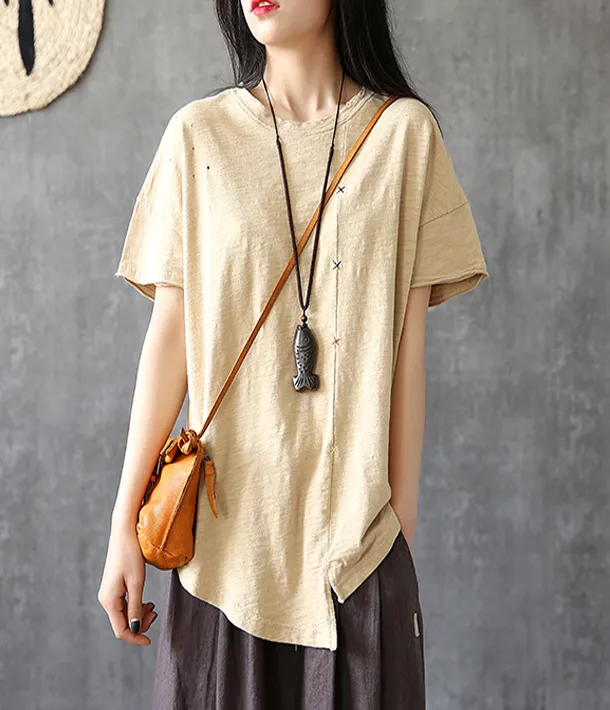 Irregular Hem Summer Women Casual Blouse Cotton Linen Shirts  Women Tops DZA2005245