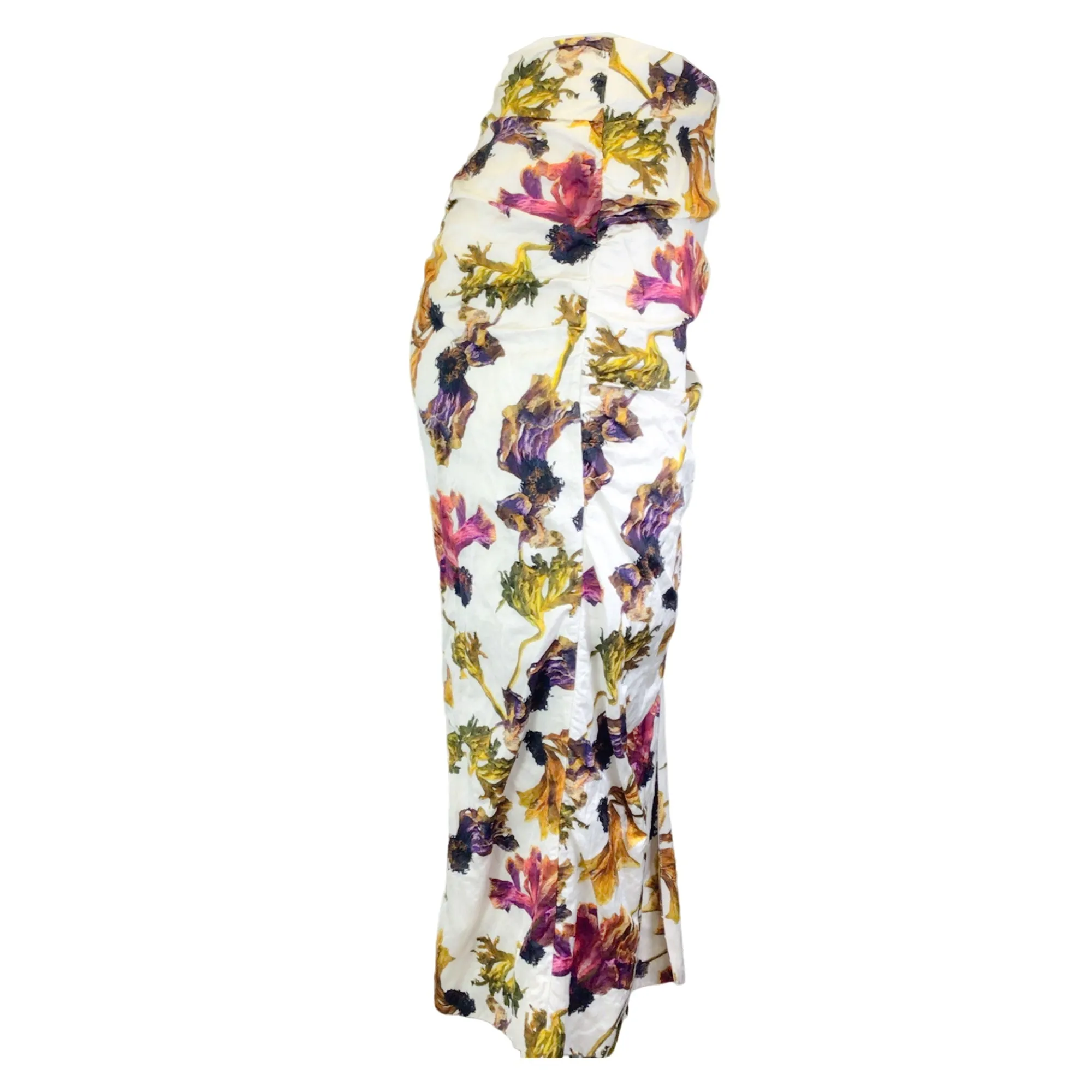 Jason Wu Collection Chalk Multi Floral Printed Crinkled Midi Skirt