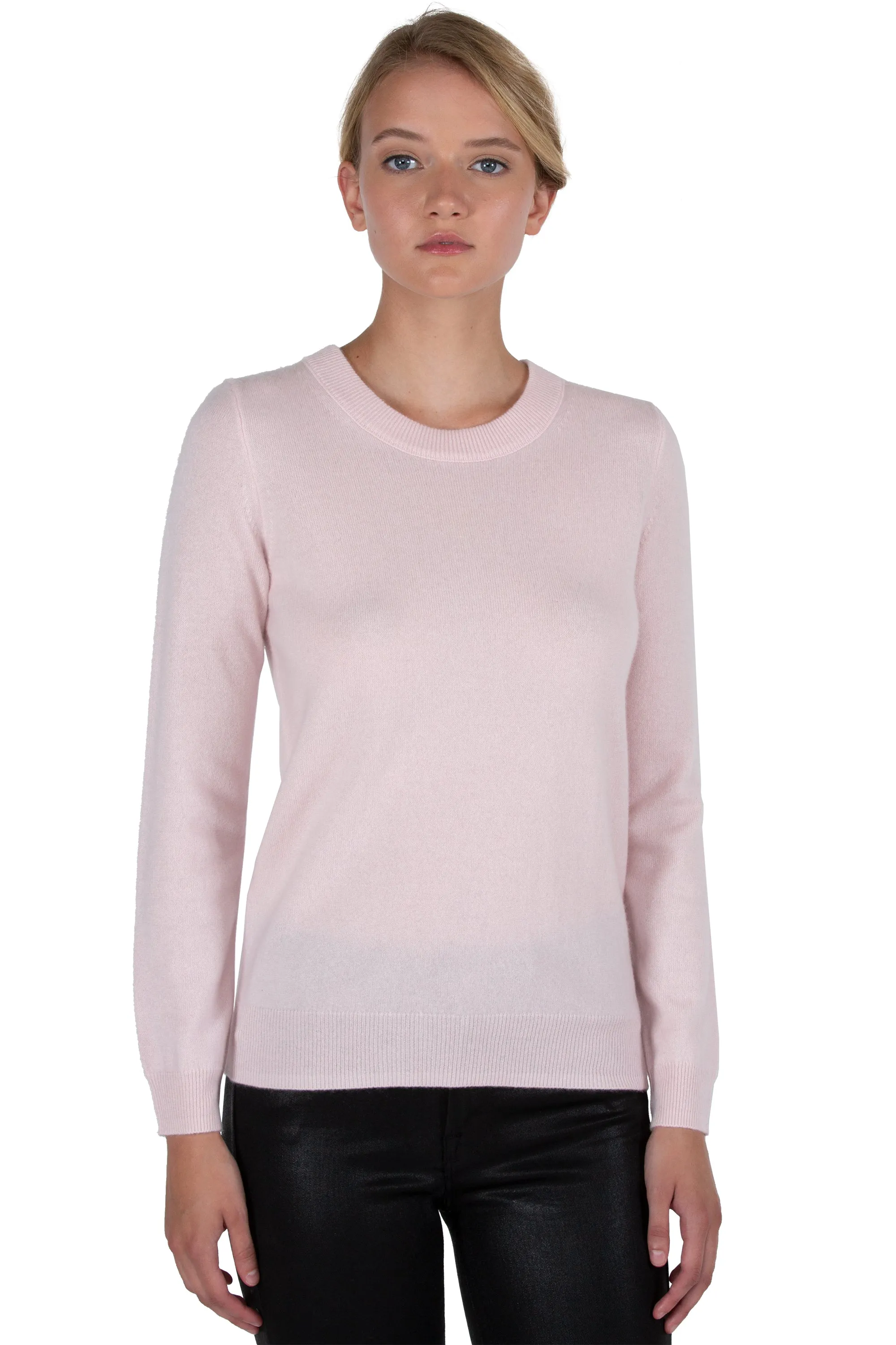 JENNIE LIU Women's 100% Pure Cashmere Long Sleeve Crew Neck Sweater