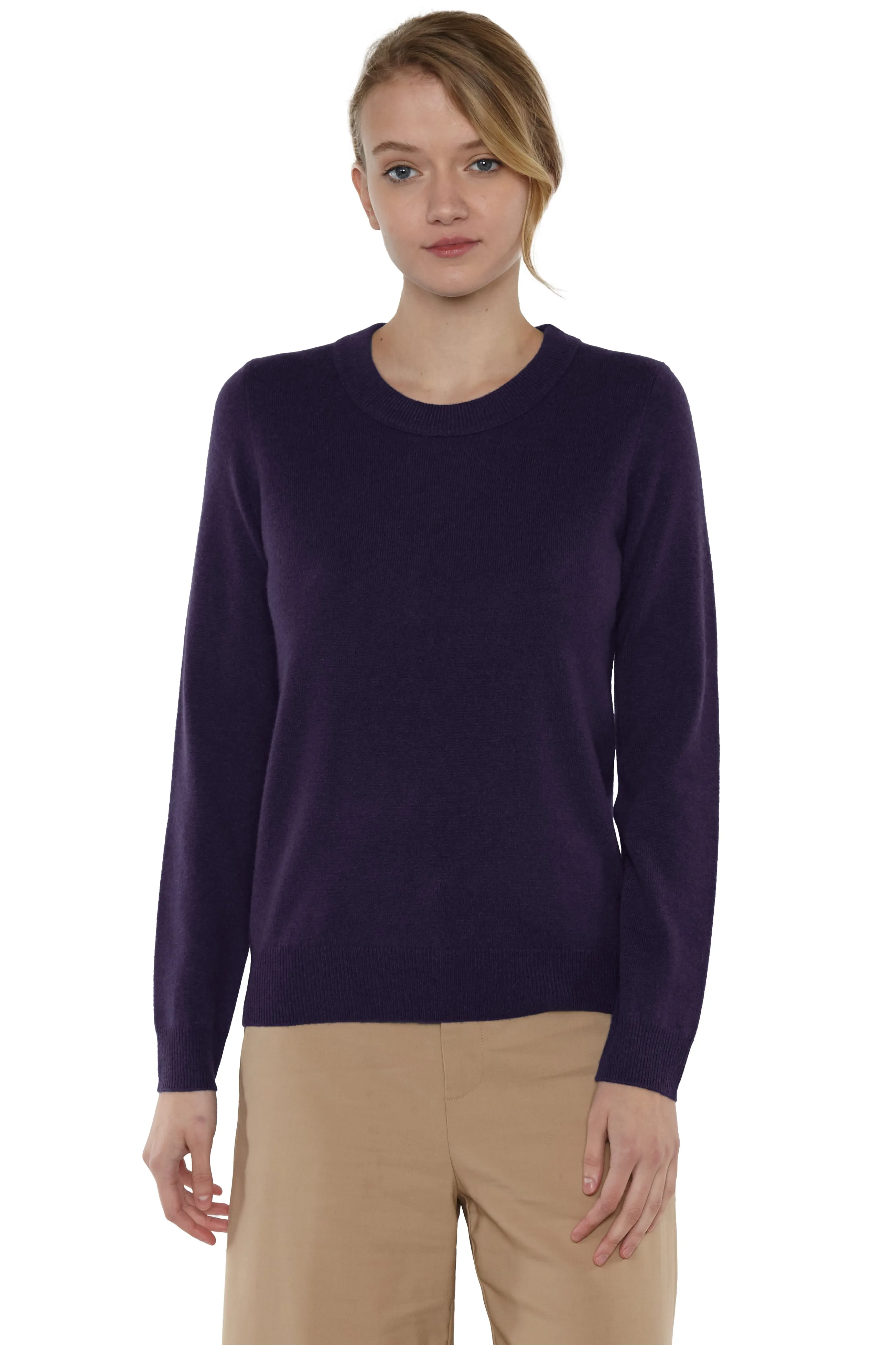 JENNIE LIU Women's 100% Pure Cashmere Long Sleeve Crew Neck Sweater