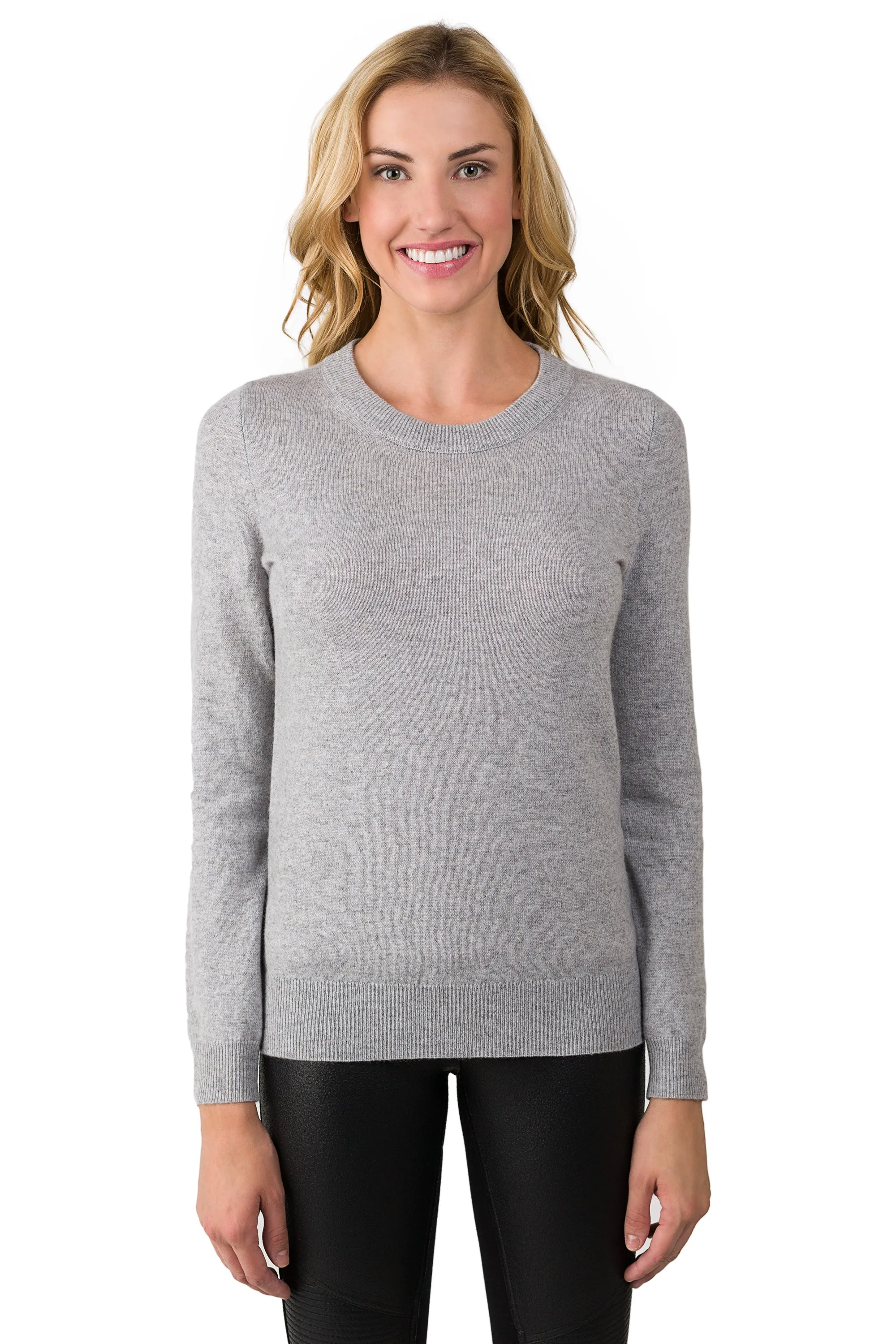 JENNIE LIU Women's 100% Pure Cashmere Long Sleeve Crew Neck Sweater