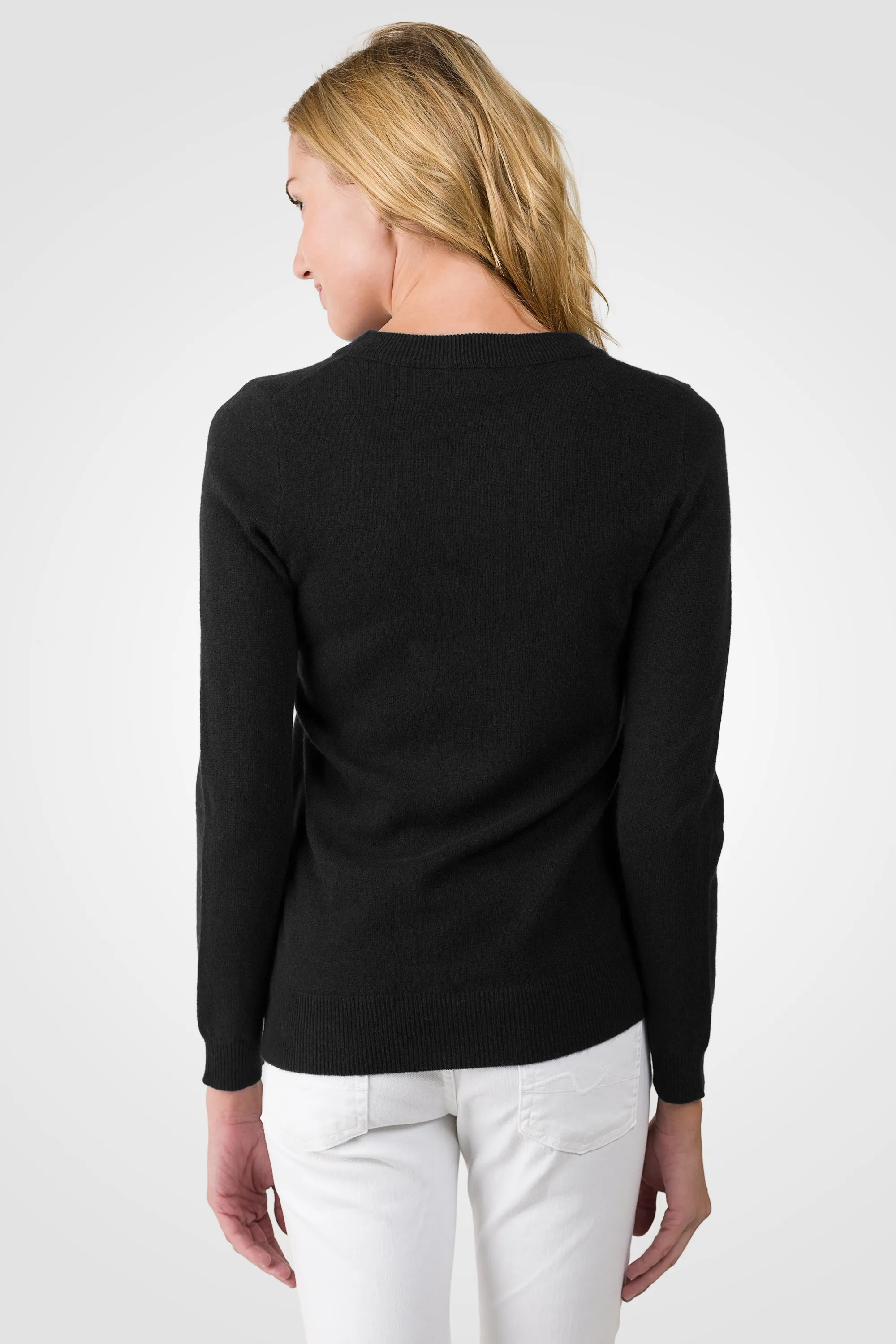 JENNIE LIU Women's 100% Pure Cashmere Long Sleeve Crew Neck Sweater