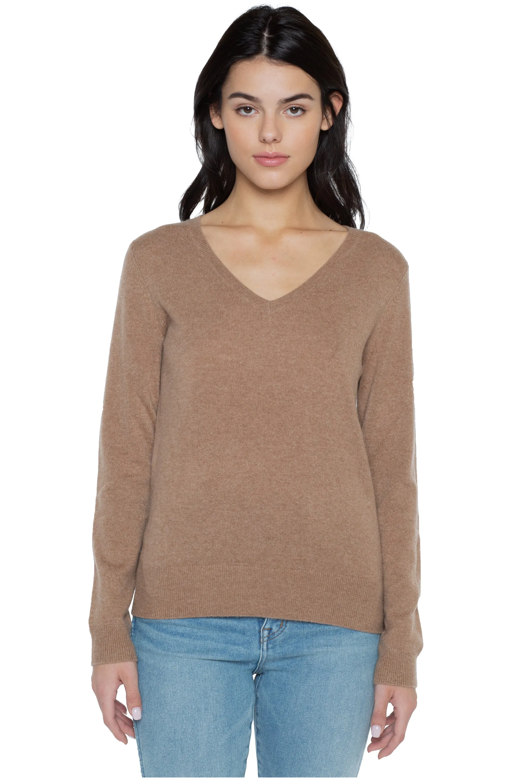 JENNIE LIU Women's 100% Pure Cashmere Long Sleeve Pullover V Neck Sweater