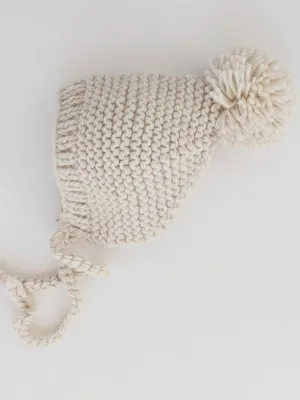 Littles Garter Stitch Knit Bonnet - Natural