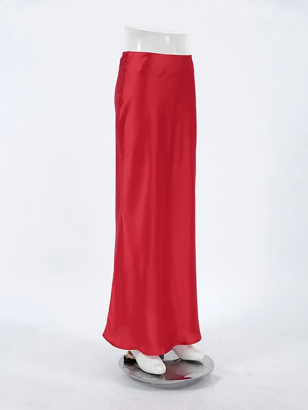 Long Red Pencil Mermaid Zipper Skirts