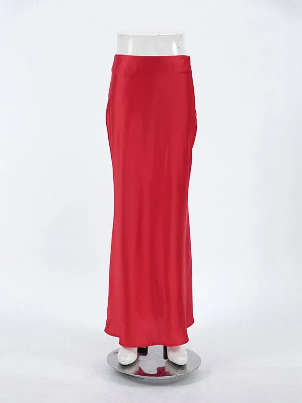 Long Red Pencil Mermaid Zipper Skirts