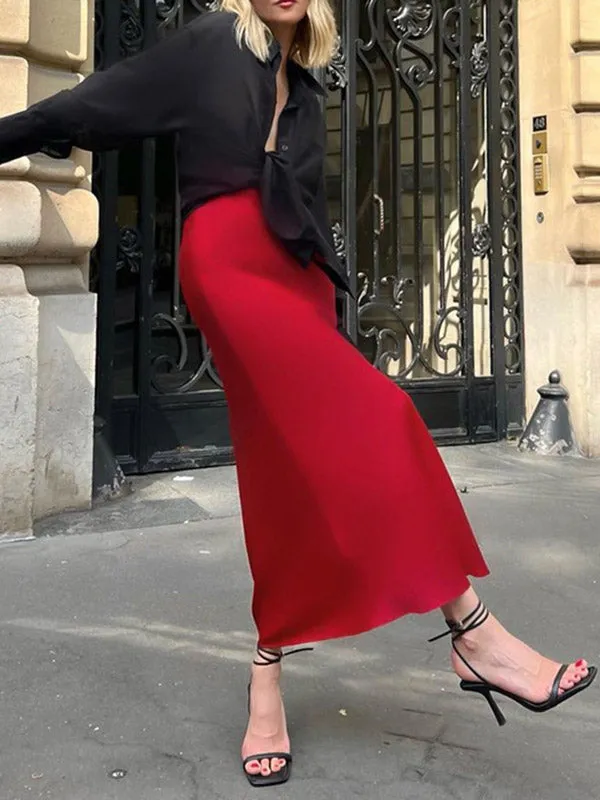 Long Red Pencil Mermaid Zipper Skirts