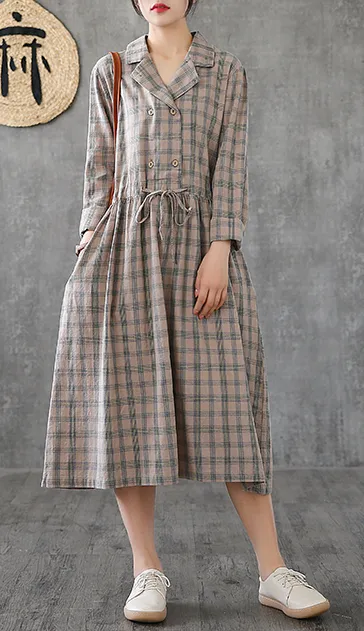 Long Sleeve Summer Spring Cotton Linen Women loose Dresses DZA20651