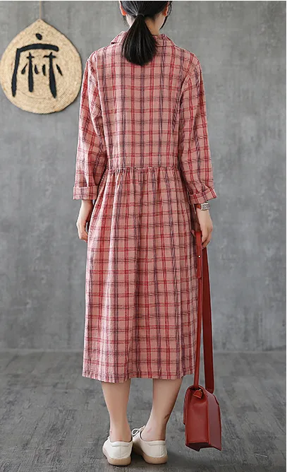 Long Sleeve Summer Spring Cotton Linen Women loose Dresses DZA20651