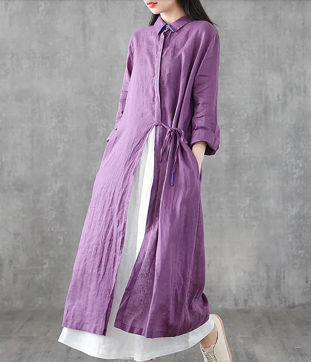 Long Sleeve Summer Spring Linen Women loose Dresses DZA05252