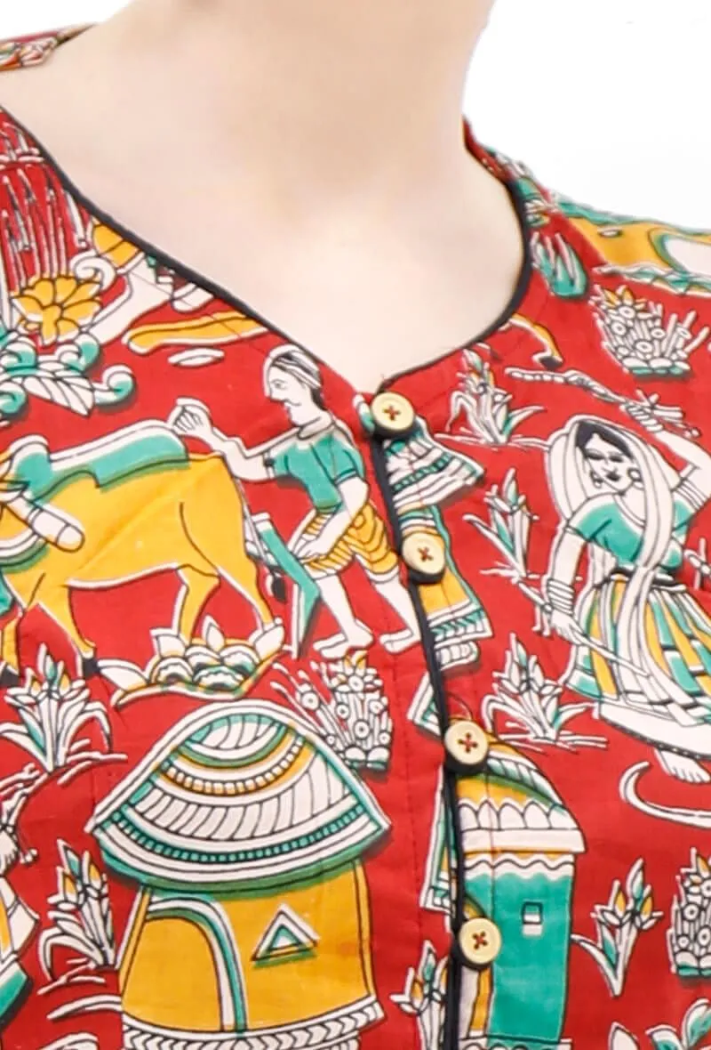 Maroon Pure Cotton Kalamkari Blouse