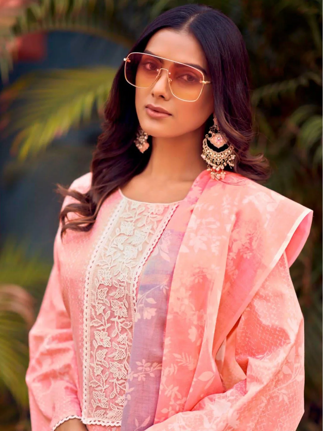 Masakali Embroidered Pink Cotton Unstitched Suit Set