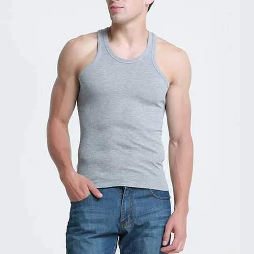 Mens Sexy Basic Training Tops Cotton Sports Fitness Vest Solid Color Skinny Tank Tops