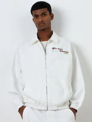 Nuon White Text Design Relaxed-Fit Cotton Jacket