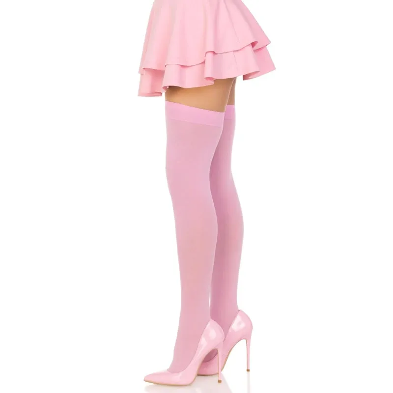 Opaque Nylon Thigh Highs - One Size - Pink