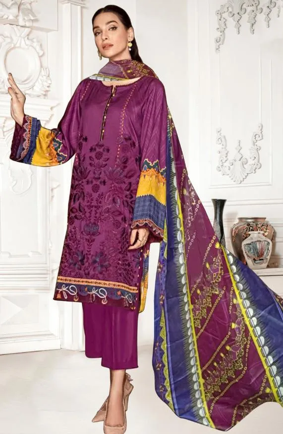 Pakistani Unstitched Purple salwar kameez Cotton Dress Material