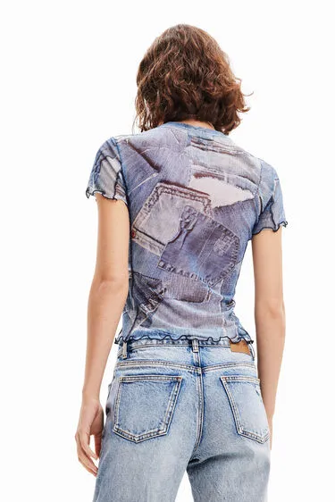 Patchwork Denim mesh  Top