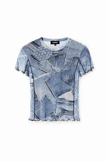 Patchwork Denim mesh  Top