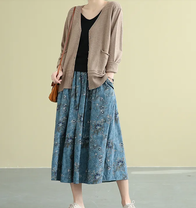 Patterned Casual Cotton loose fitting Women's Skirts DZA2007182