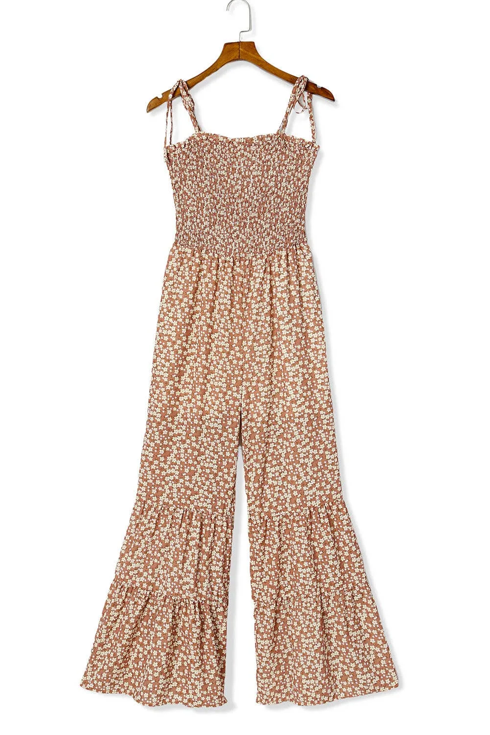 PB103 - Floral Smocked Wide Leg Jumpsuit