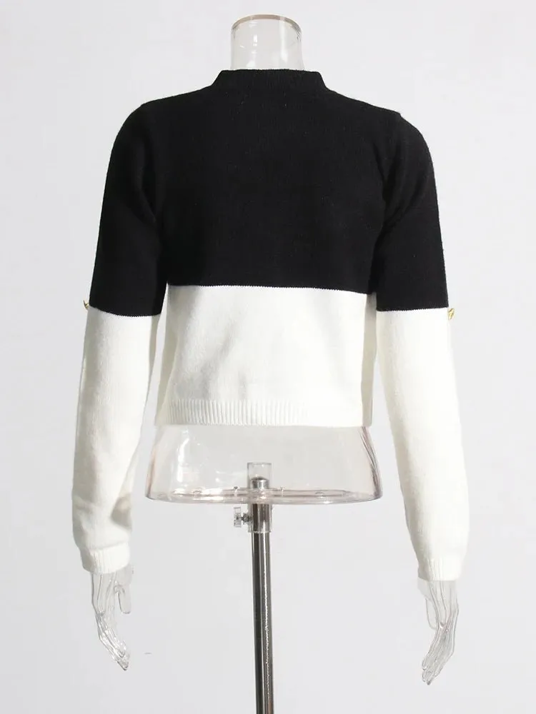 Pre Order:  Gold Buttons Contrast Knit Sweater