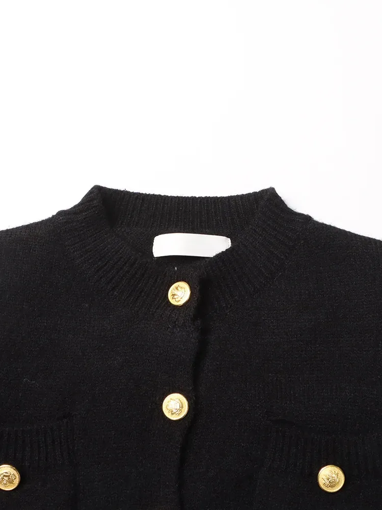 Pre Order:  Gold Buttons Contrast Knit Sweater