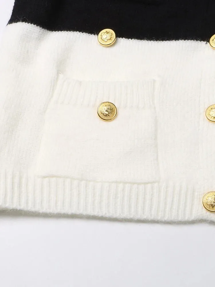 Pre Order:  Gold Buttons Contrast Knit Sweater