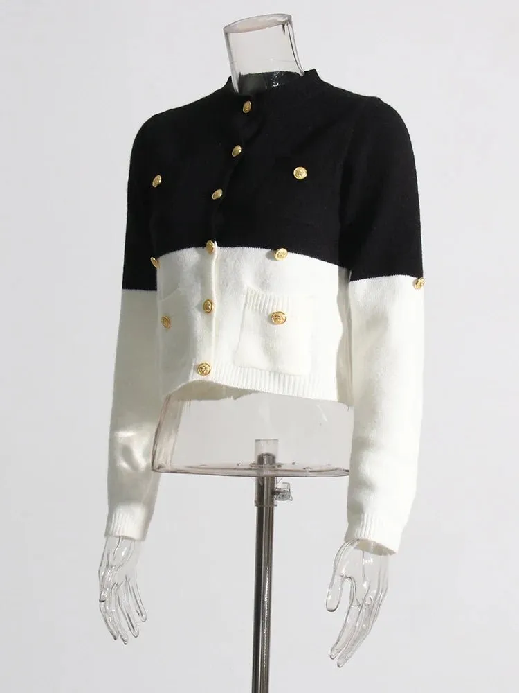 Pre Order:  Gold Buttons Contrast Knit Sweater