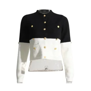 Pre Order:  Gold Buttons Contrast Knit Sweater