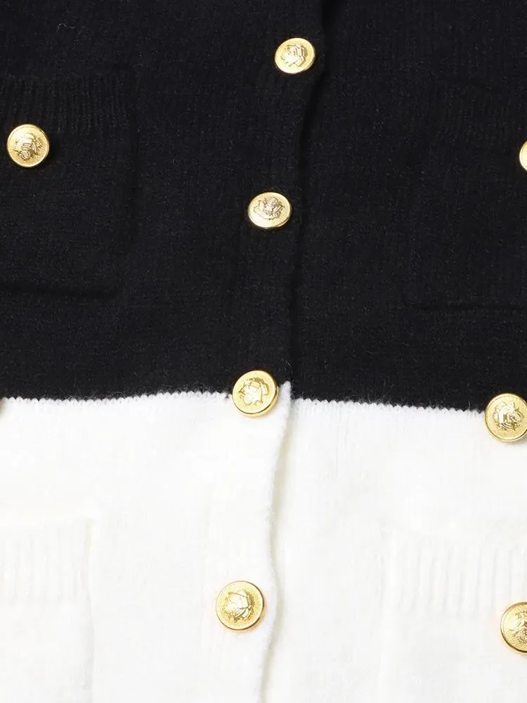 Pre Order:  Gold Buttons Contrast Knit Sweater