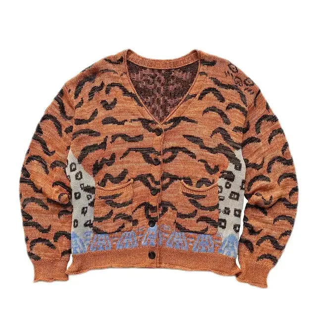 Pre Order:  Vintage Knitted Leopard Printed V-Neck Cardigans Sweater